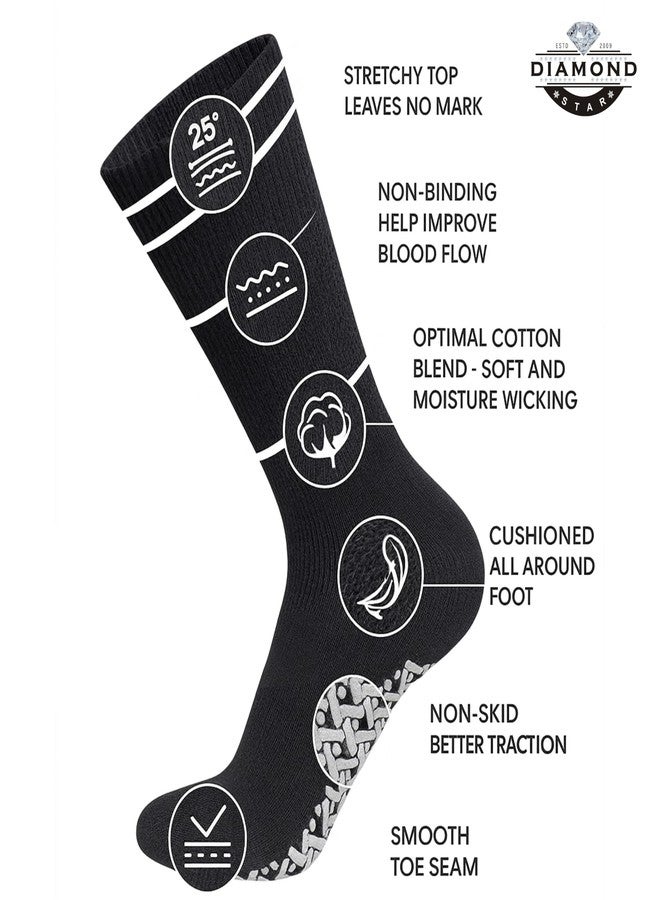 Diamond Star Men's Women Diabetic Loose Top Therapeutic Anti Slip Non Skid Gripper Soft Cotton Full Cushioned Crew Socks 10-13 (Black - 6 Pairs). - Image 3